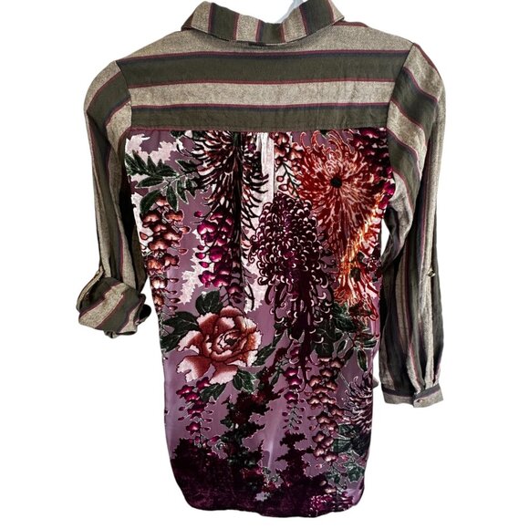 Aratta Silent Journey Button Striped Embroidered Paisley Floral Boho Top Sz M - Picture 2 of 10